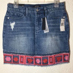 Embroidered Buffalo Denim Skirt - Size 26 NWT